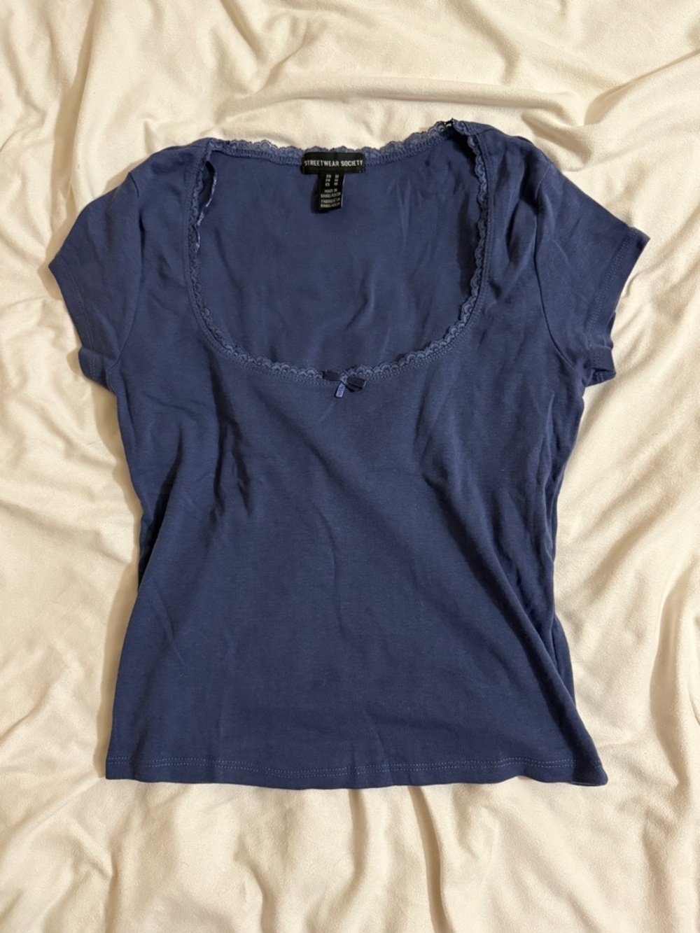 100% Cotton Navy Blue Lace Trim Shirt